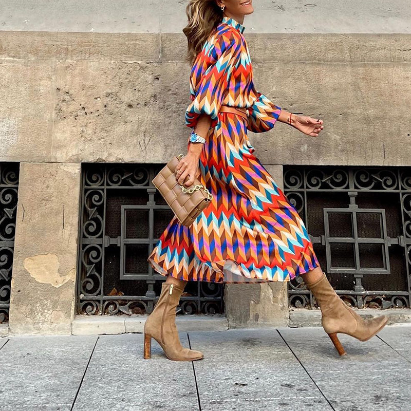 Valenzora | Geometric print midi dresses for women