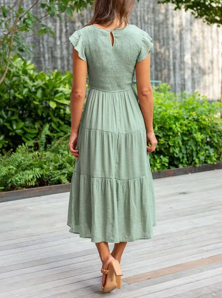 Valenzora | Gerafftes A-Linien-Sommerkleid mit Schmetterlingsärmeln