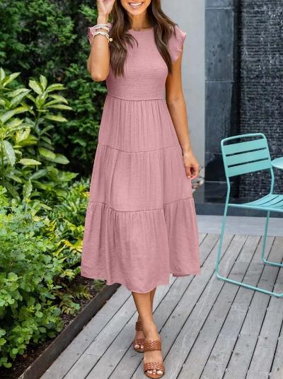 Valenzora | Gerafftes A-Linien-Sommerkleid mit Schmetterlingsärmeln