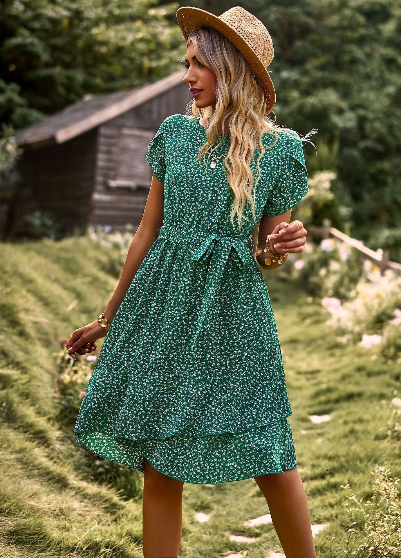 Midi dress with waistband