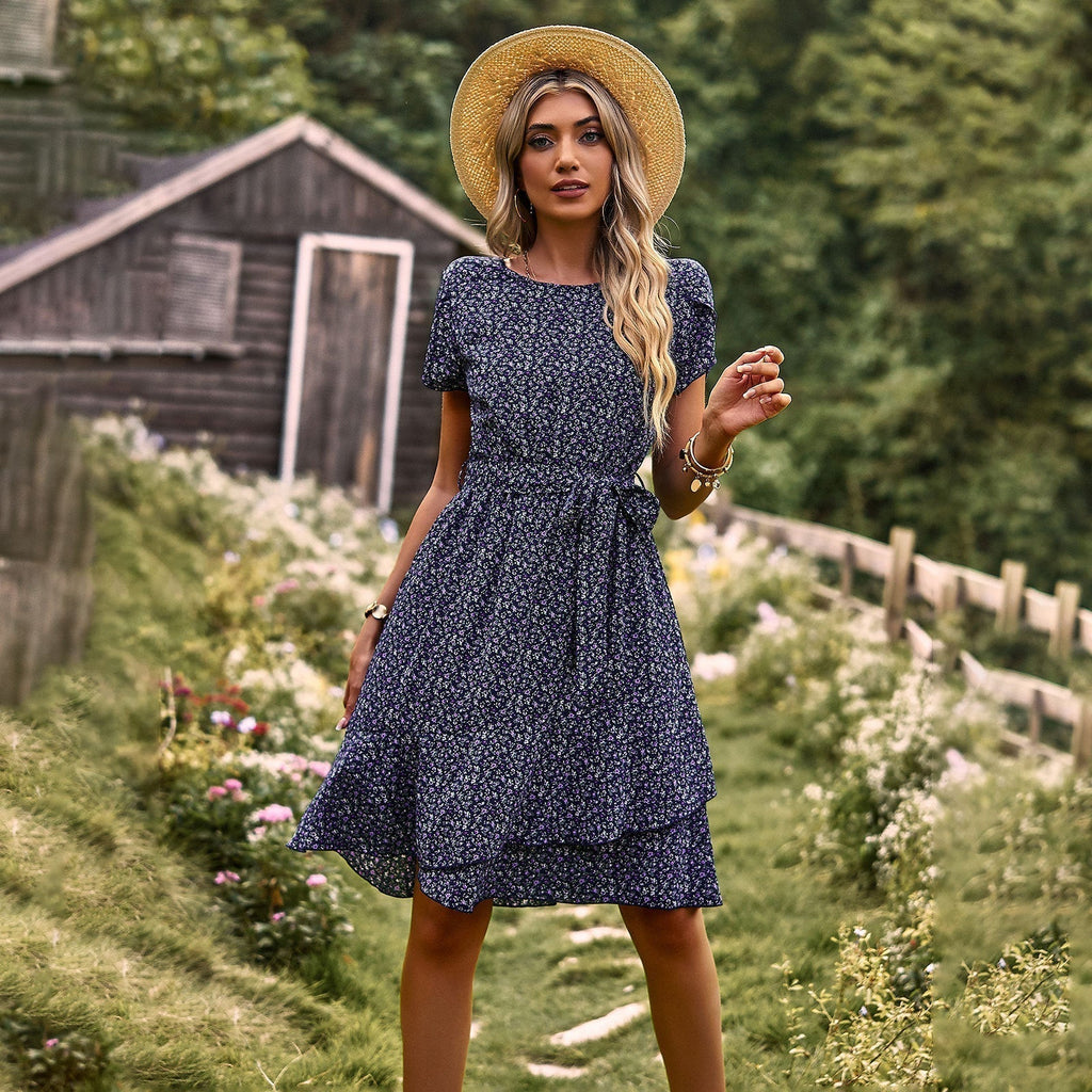 Midi dress with waistband