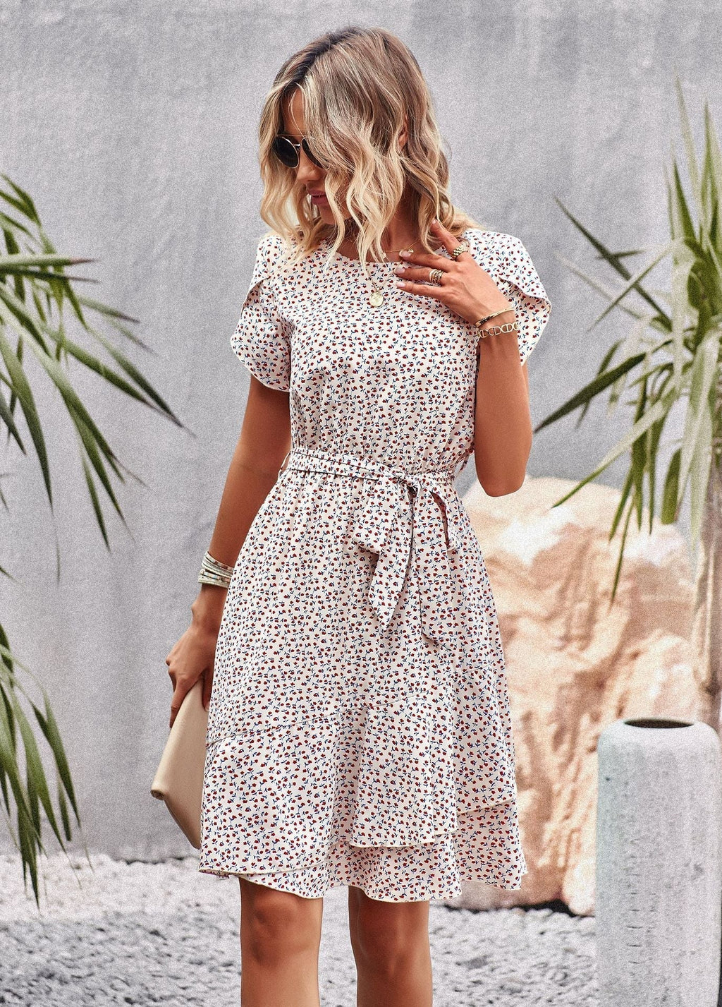 Midi dress with waistband