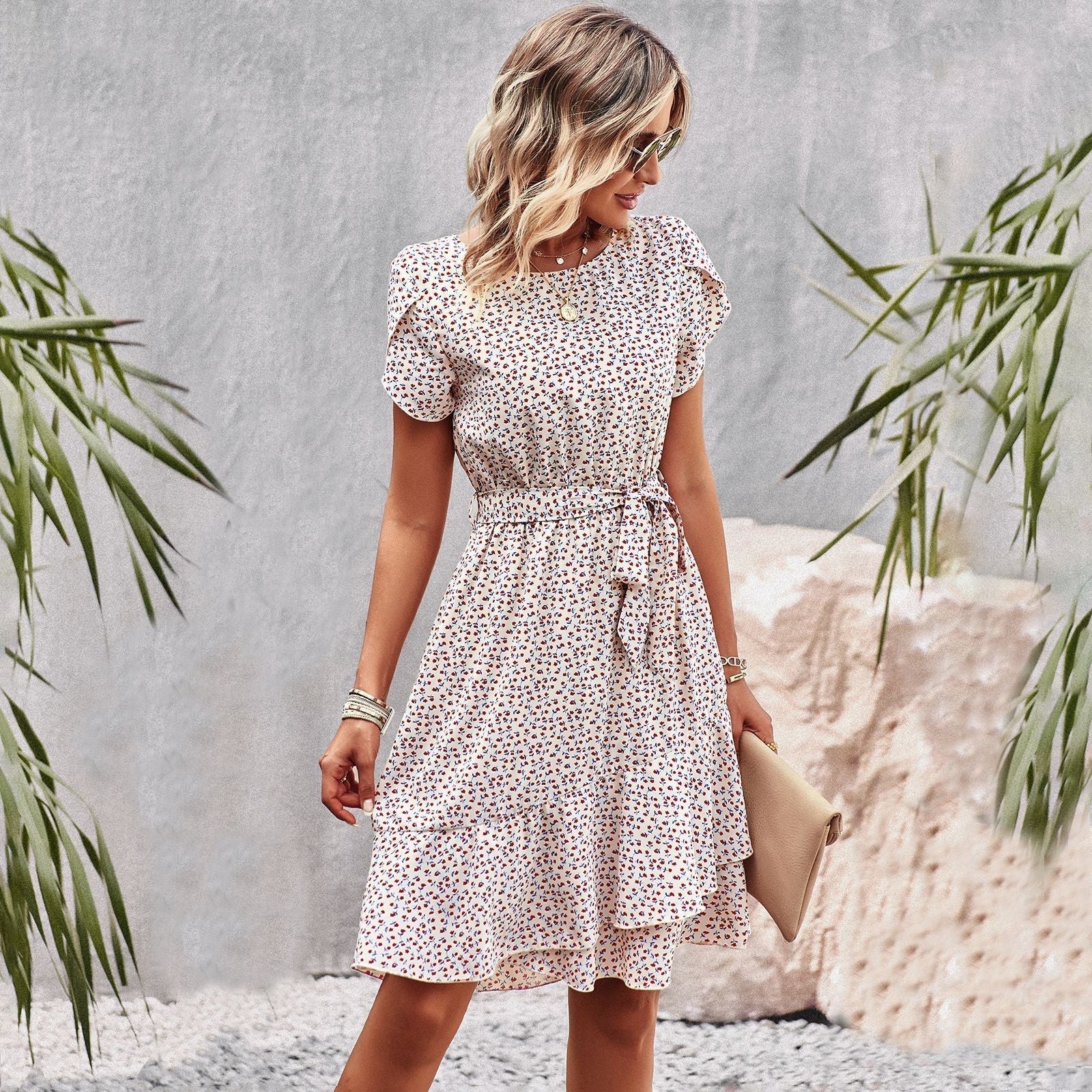 Midi dress with waistband