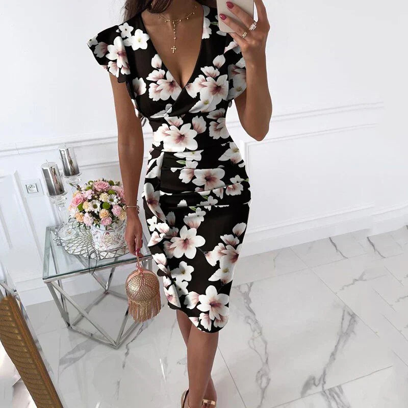 Valenzora | Kleid mit Rüschensaum und V-Ausschnitt