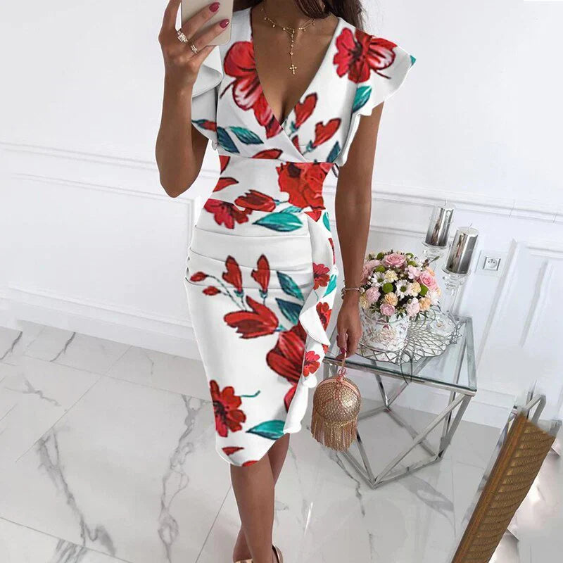 Valenzora | Kleid mit Rüschensaum und V-Ausschnitt