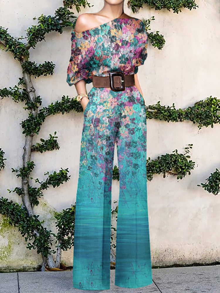 Valenzora | Strapless jumpsuit with floral pattern