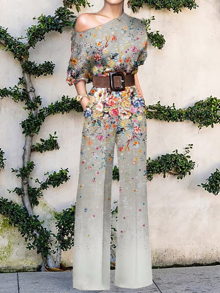 Valenzora | Strapless jumpsuit with floral pattern