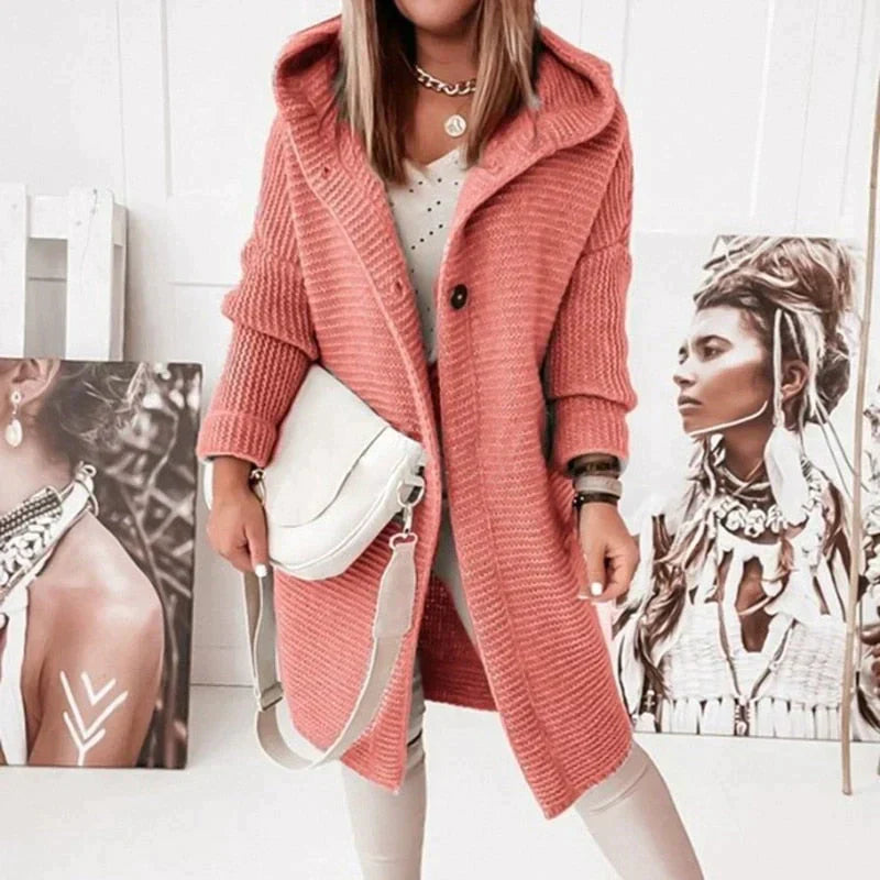 Valenzora | Vest Extra long warm knitted jacket with hood for women