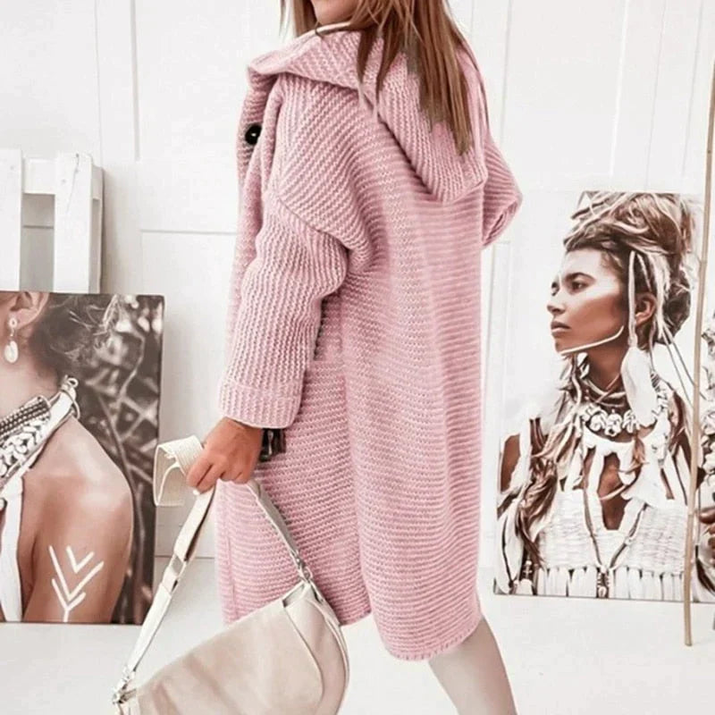 Valenzora | Vest Extra long warm knitted jacket with hood for women