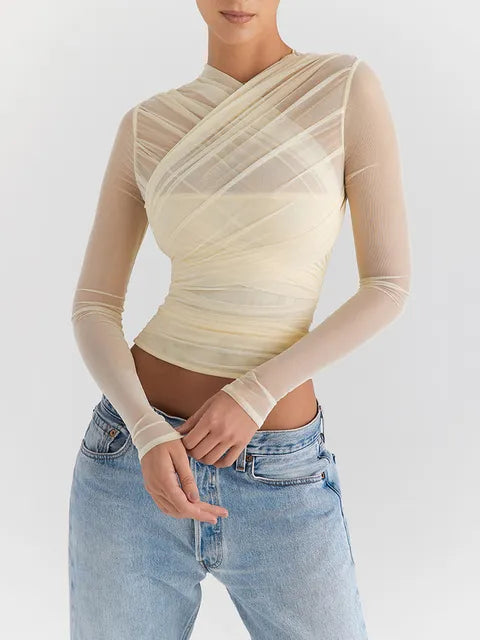 Mozision Transparentes, sexy Langarmshirt aus Netzstoff