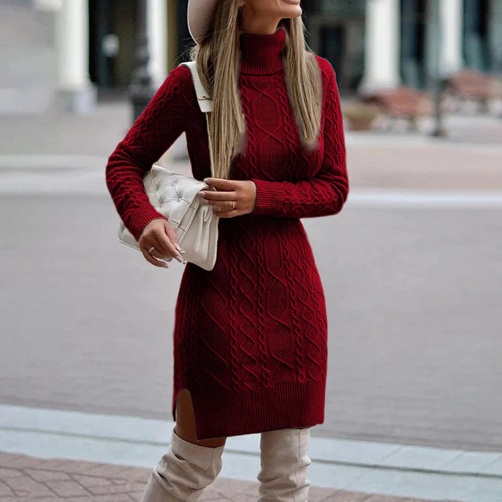 Valenzora | Knitted turtleneck dress with long sleeves