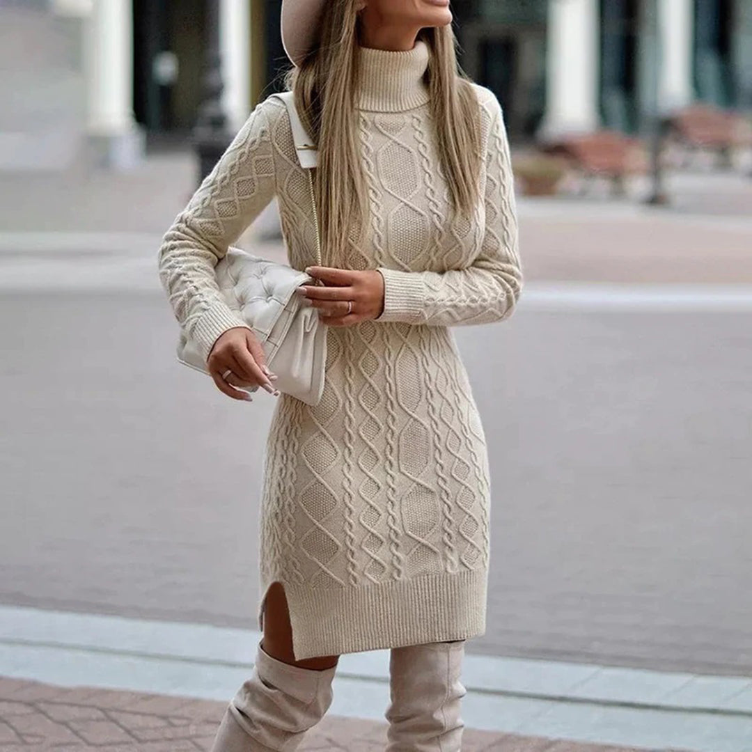 Valenzora | Gestricktes Rollkragenkleid mit langen Ärmeln