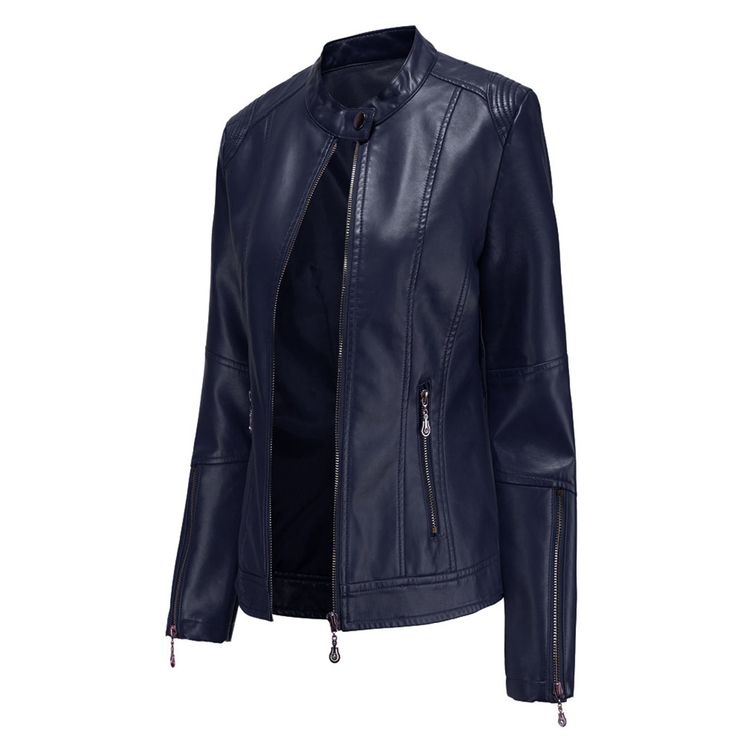 Valenzora | Elegante Lederjacke mit Rundhals und Knopfverschluss für Damen