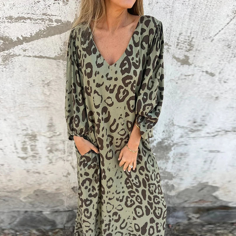 Valenzora | Vintage Elegance Leopard Print Dress for Women
