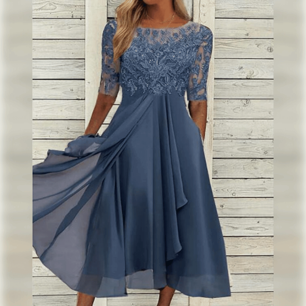 Valenzora | Elegantes Chiffonkleid mit Spitzenapplikationen