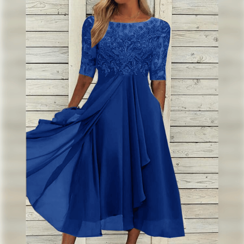 Valenzora | Elegantes Chiffonkleid mit Spitzenapplikationen