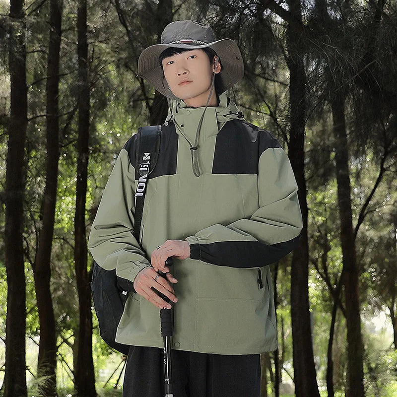 Valenzora - Unisex outdoor windproof and waterproof hooded jackets with long sleeves and color-matched zipper