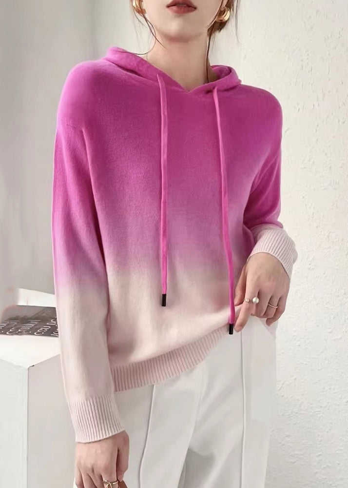 Rose™ - Gradient Patchwork Hooded Wool Knit Sweater Autumn