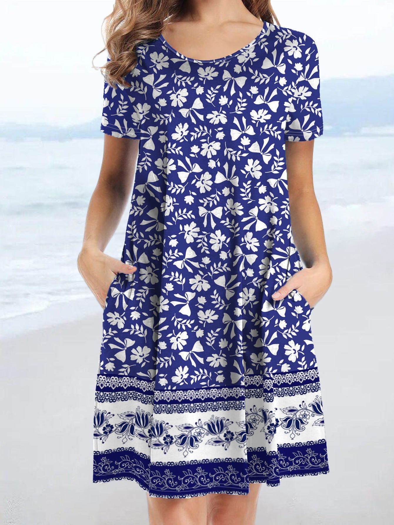 Damen Freizeitkleid mit verspieltem Blumendruck und praktischen Taschen Drune