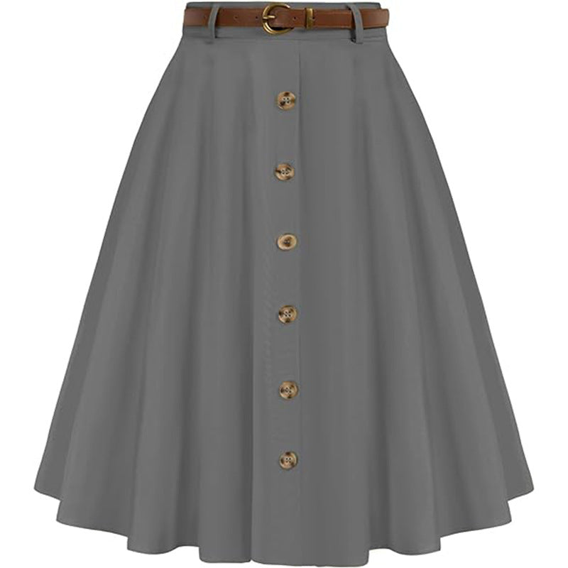 Women's A-line skirt with button placket and belt, size
