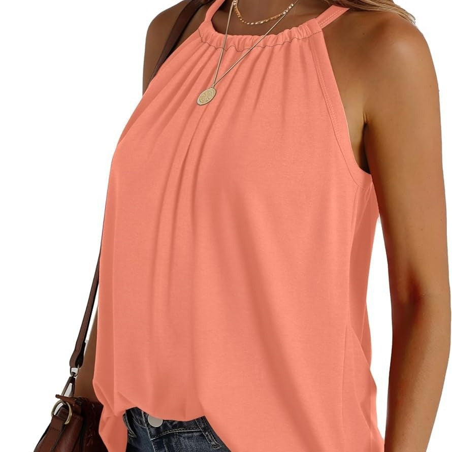 Women's sleeveless blouse with a chic high collar and relaxed fit, size [size]