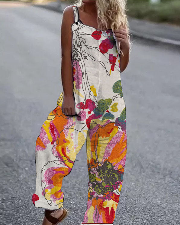 Valenzora | Large floral pattern lightweight fabric jumpsuit