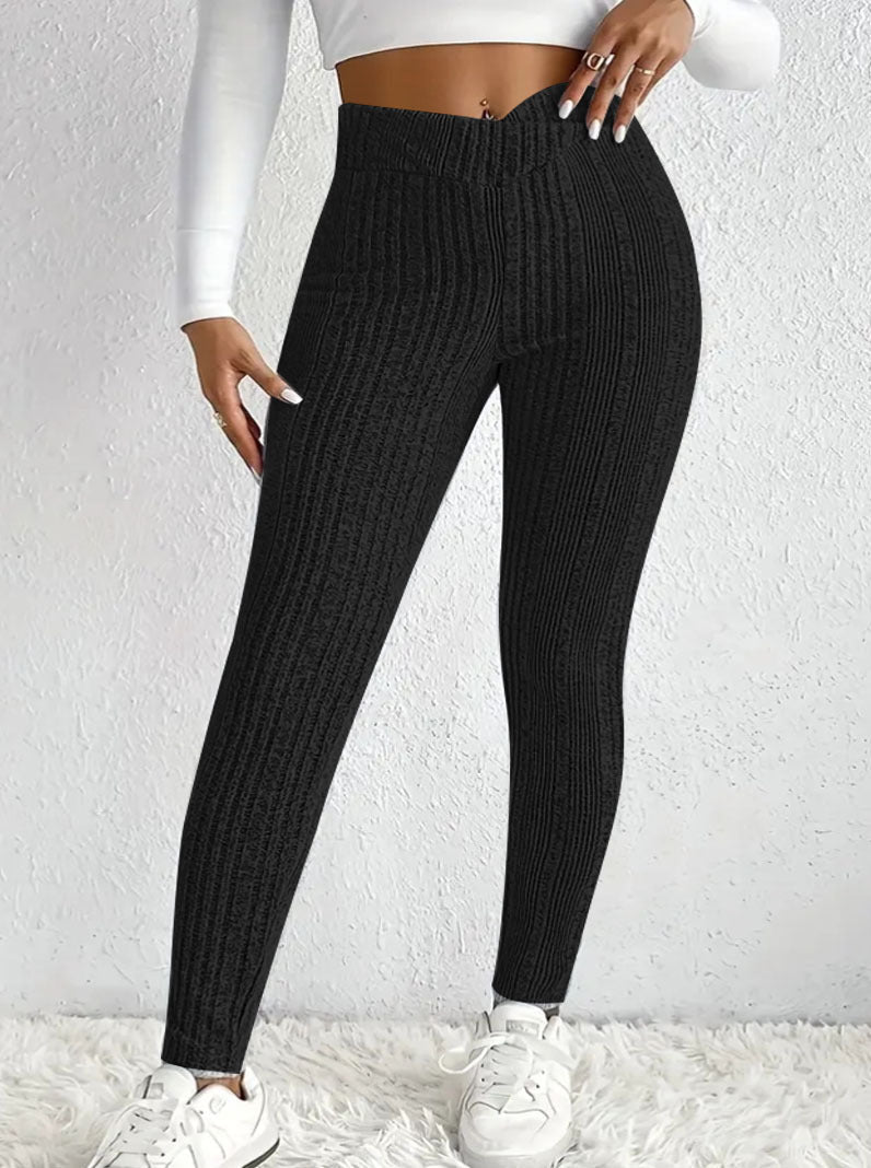 Enganliegende Damen-Ripp-Leggings aus atmungsaktivem Stretch-Material, Größe