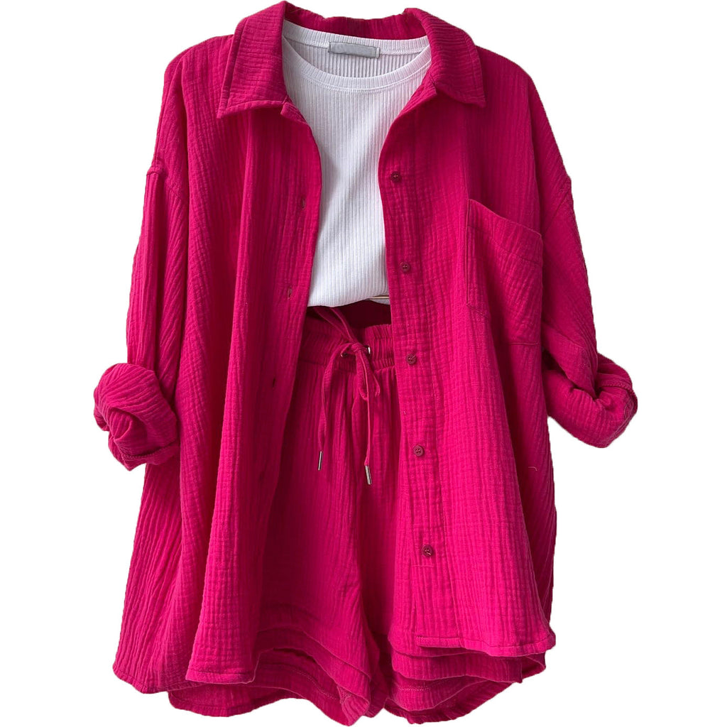 Women's casual summer outfit with modern button placket and elastic waistband, size S