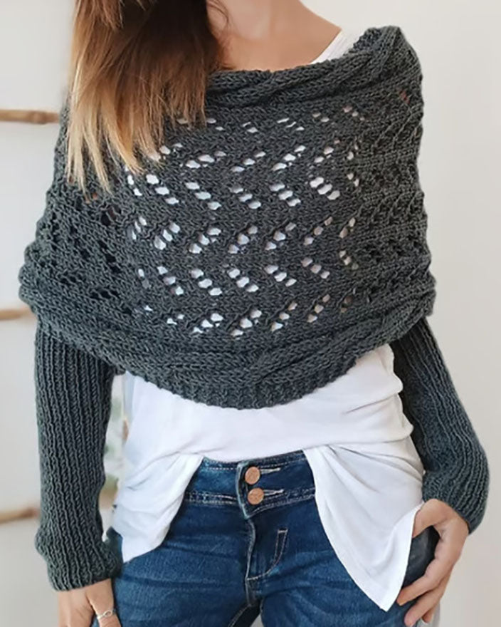Valenzora Hollow Long Sleeve Knitted Scarf Sweater