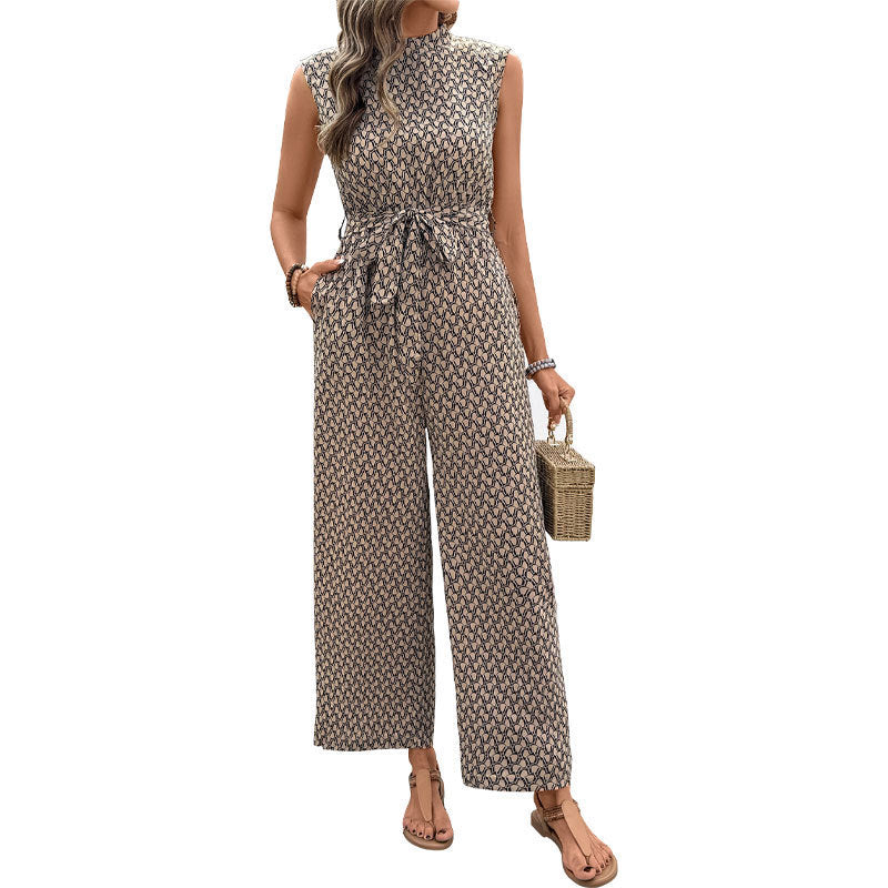 Women's jumpsuit with elegant knot and floral design, size