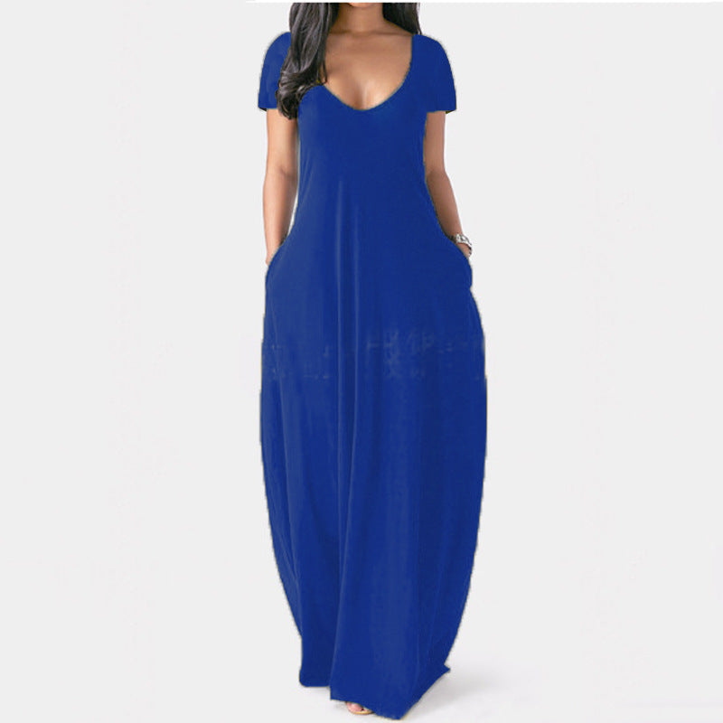 Valenzora | U-neck short sleeve loose fit maxi dress