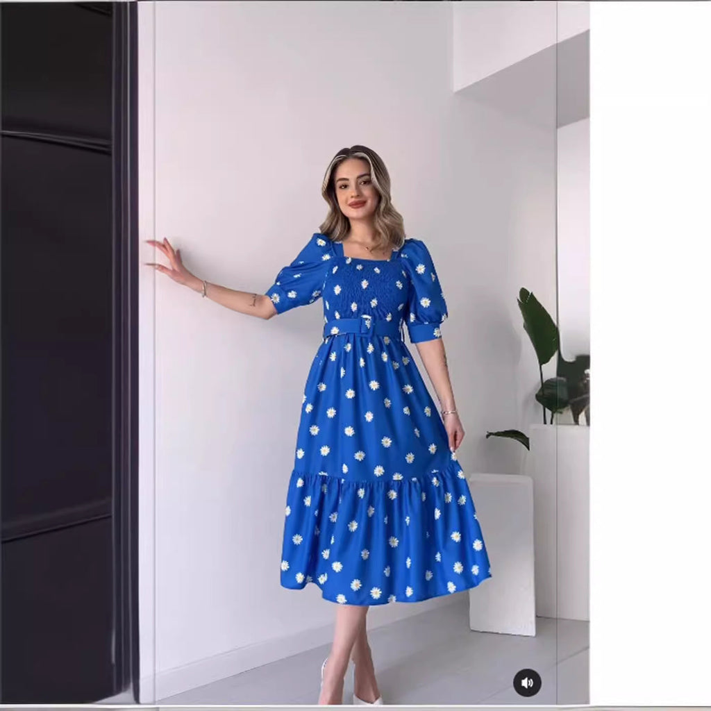 Valenzora | Bedrucktes, tailliertes, elegantes Kleid mit U-Ausschnitt