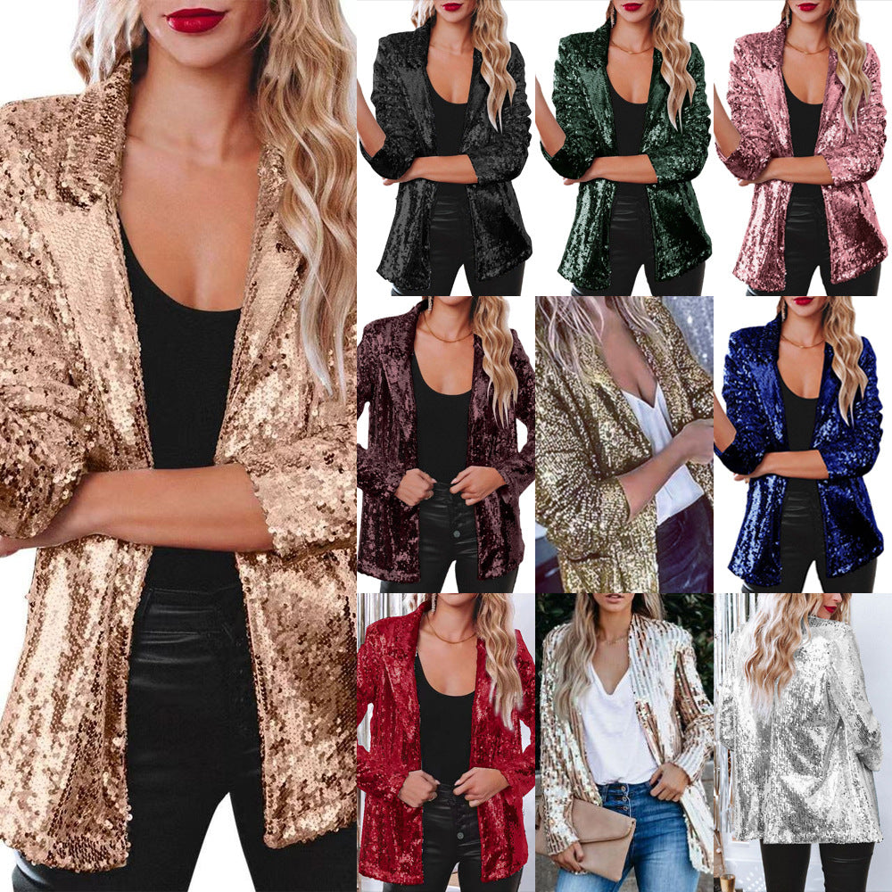 Eleganter Pailletten-Blazer für Damen mit Schimmer-Finish, Größe Valenzora