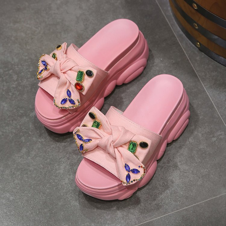 Damen-Plateau-Mules mit Zierschleife und Strass-Design, Größe Valenzora