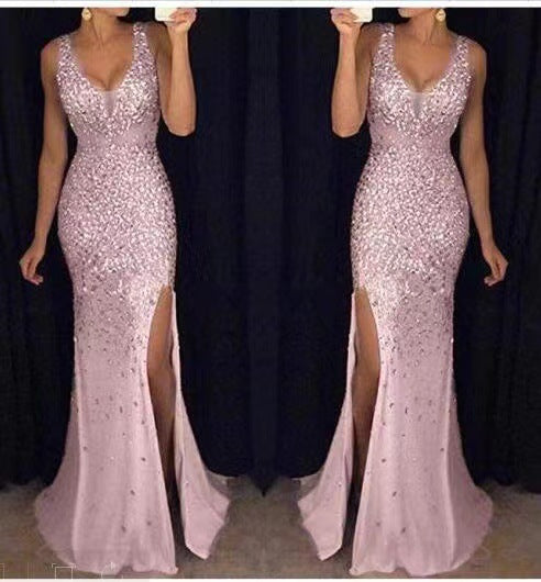 Valenzora | Langes Abendkleid aus goldener Folie mit Schlitz