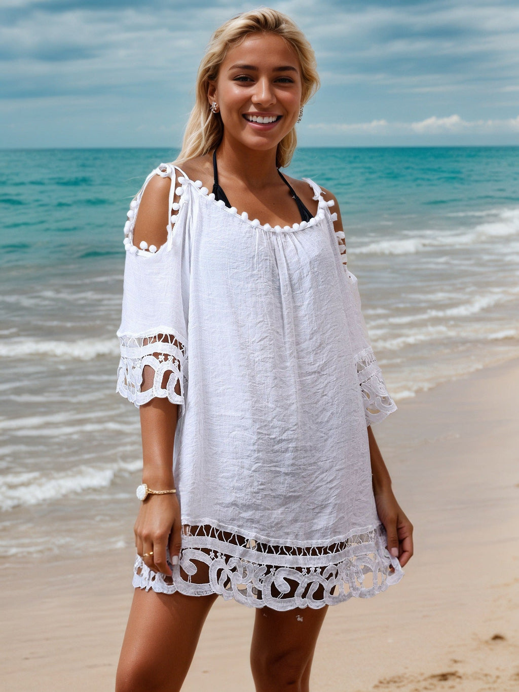 Damen-Strandtuch mit Spitze und Quasten, Größe