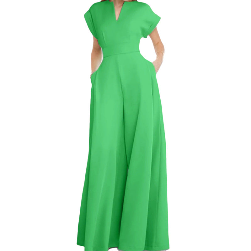 Eleganter Damen-Overall mit weitem Bein und Schalkragen, Größe