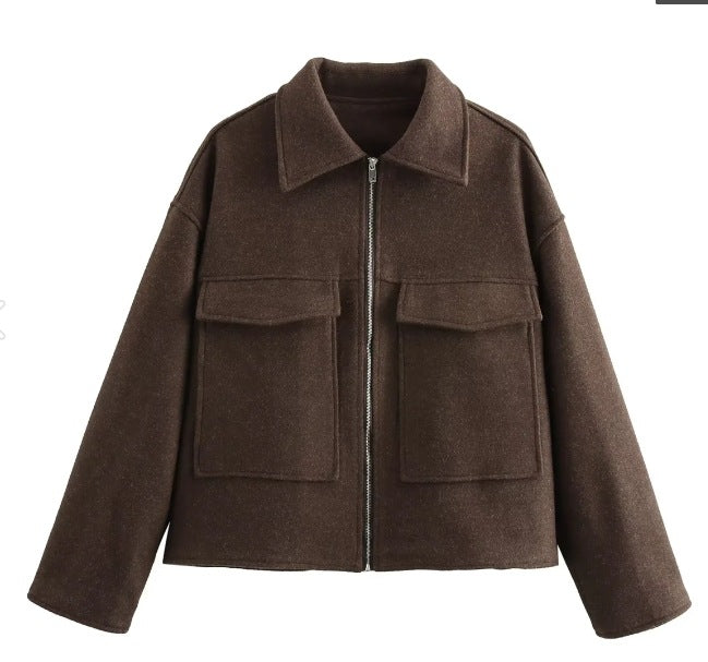 Women's tailored jacket with practical flap pockets and soft wool blend, size S