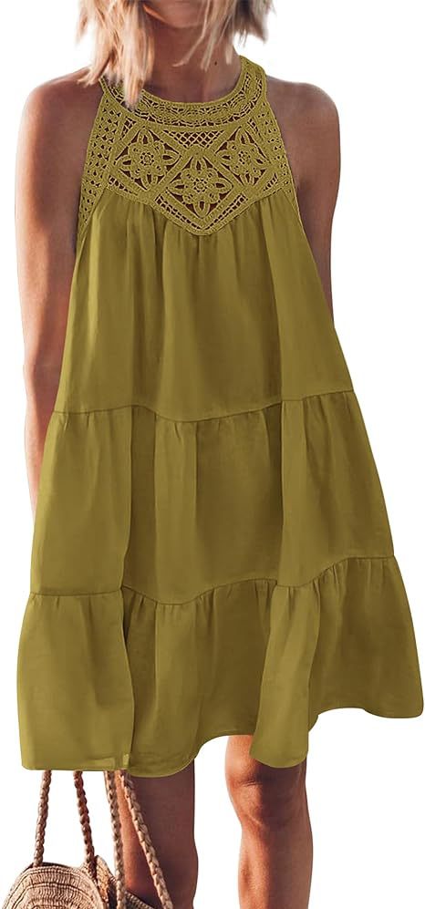 Luftiges Sommerkleid für Damen mit Spitzenbesatz und weitem Saum, Größe [size]