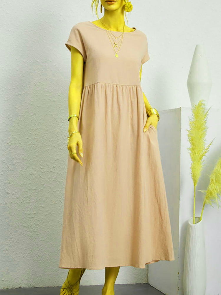 Women's midi dress with a relaxed fit and side pockets, size
