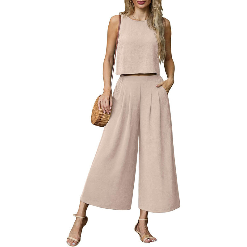 Luftiges Zweiteiler-Set für Damen mit weit geschnittener Hose und ärmellosem Oberteil, Größe [size]