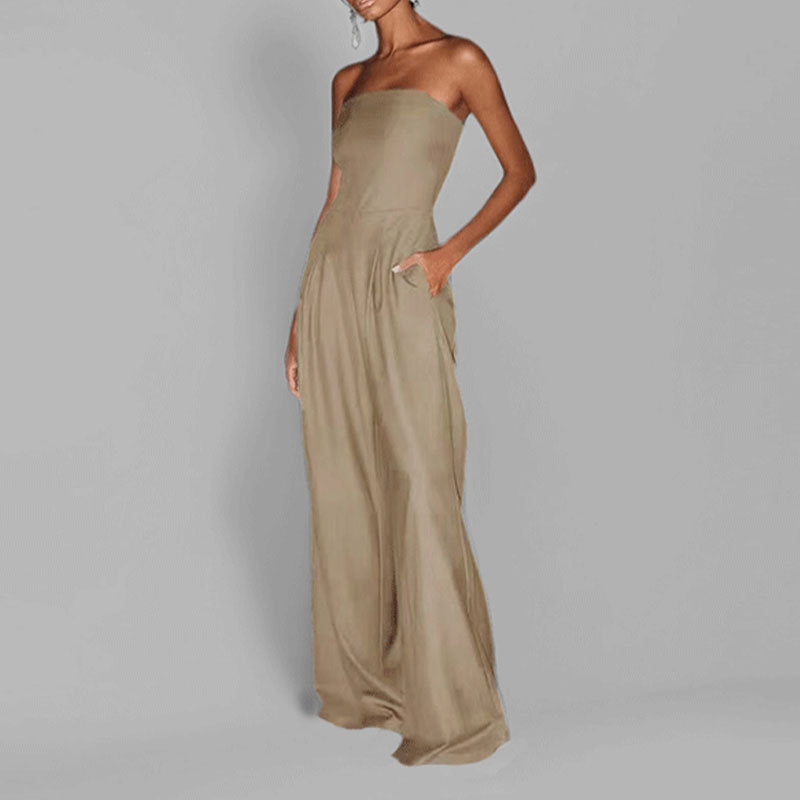Damen-Overall mit elegantem schulterfreiem Design und weitem Bein, Größe [size]