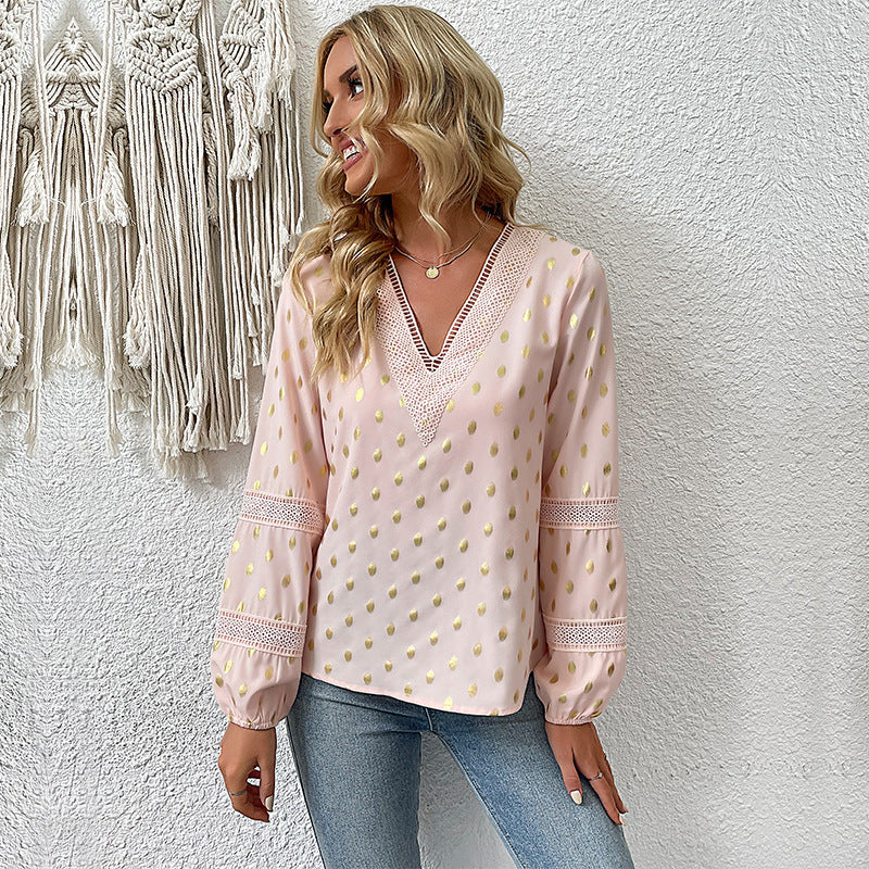 Damenbluse mit zarten Spitzenakzenten und eleganten Details, Größe Valenzora