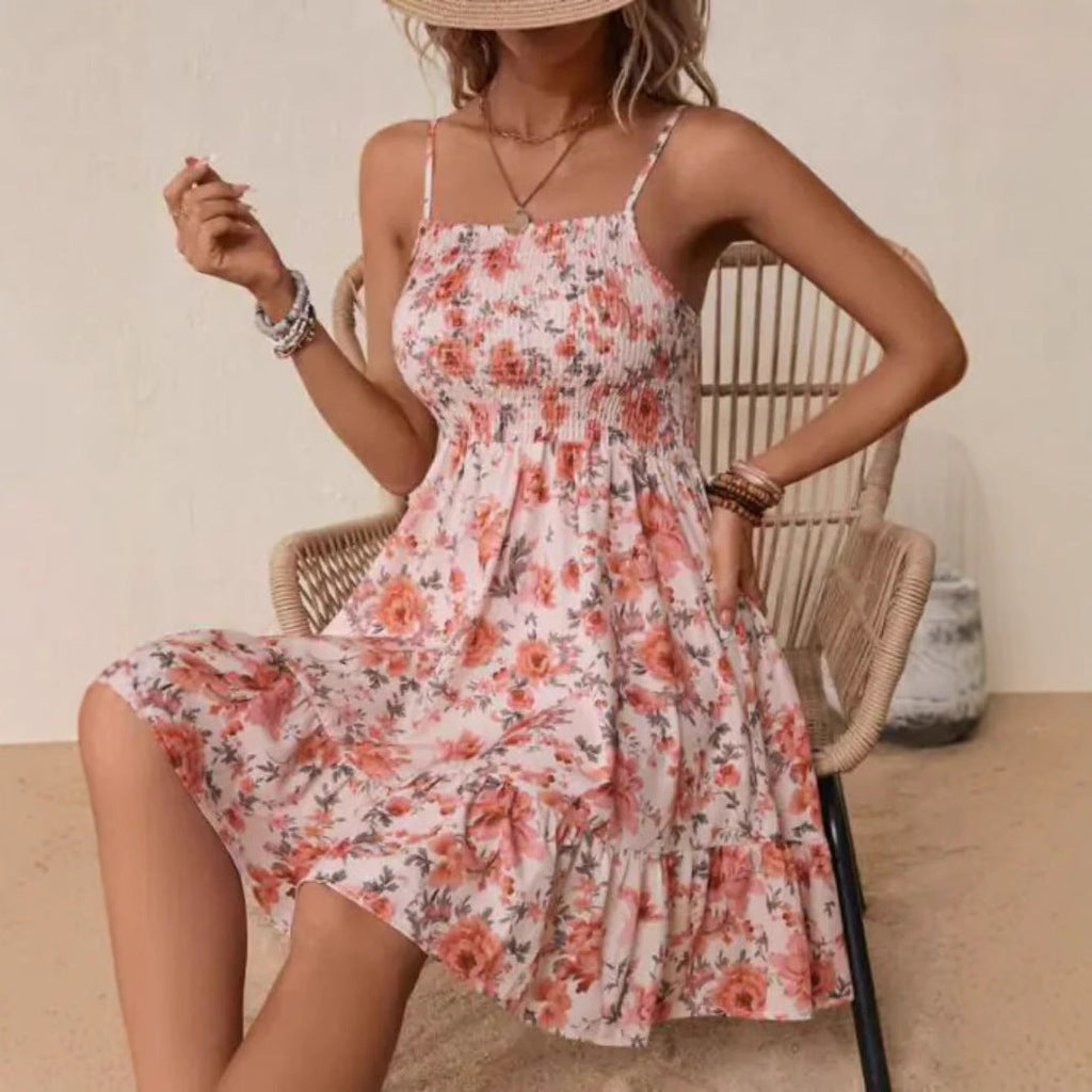 Women's floral dress with elasticated top and gathered skirt, size