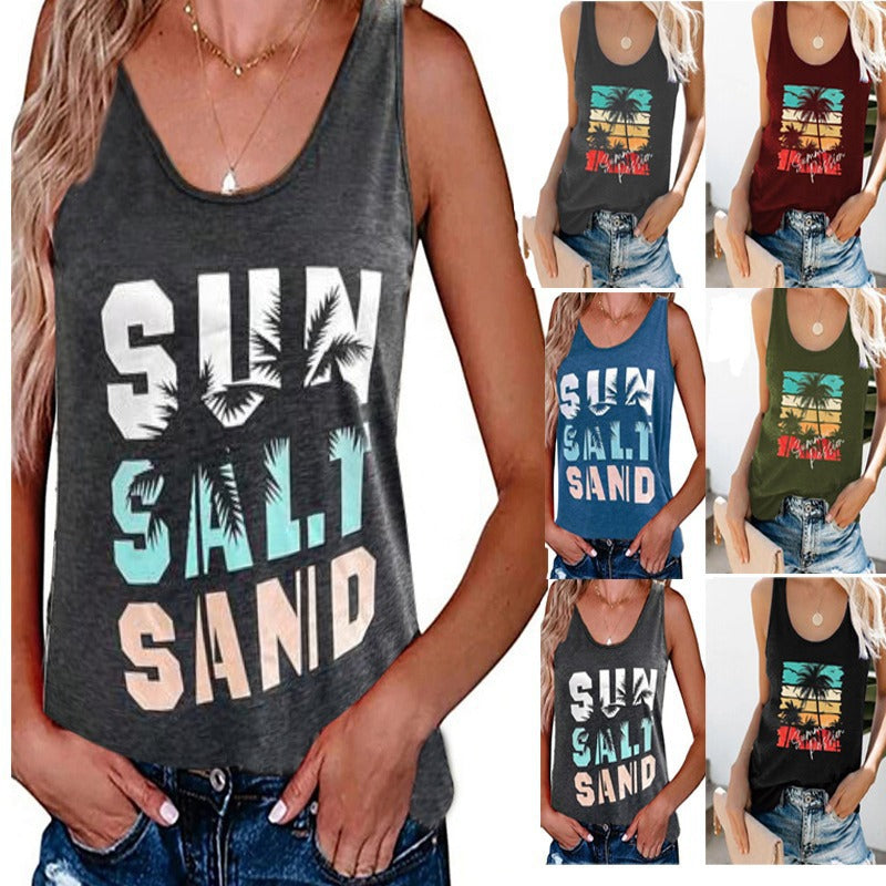 Women's sleeveless casual shirt with trendy graphic design, size
