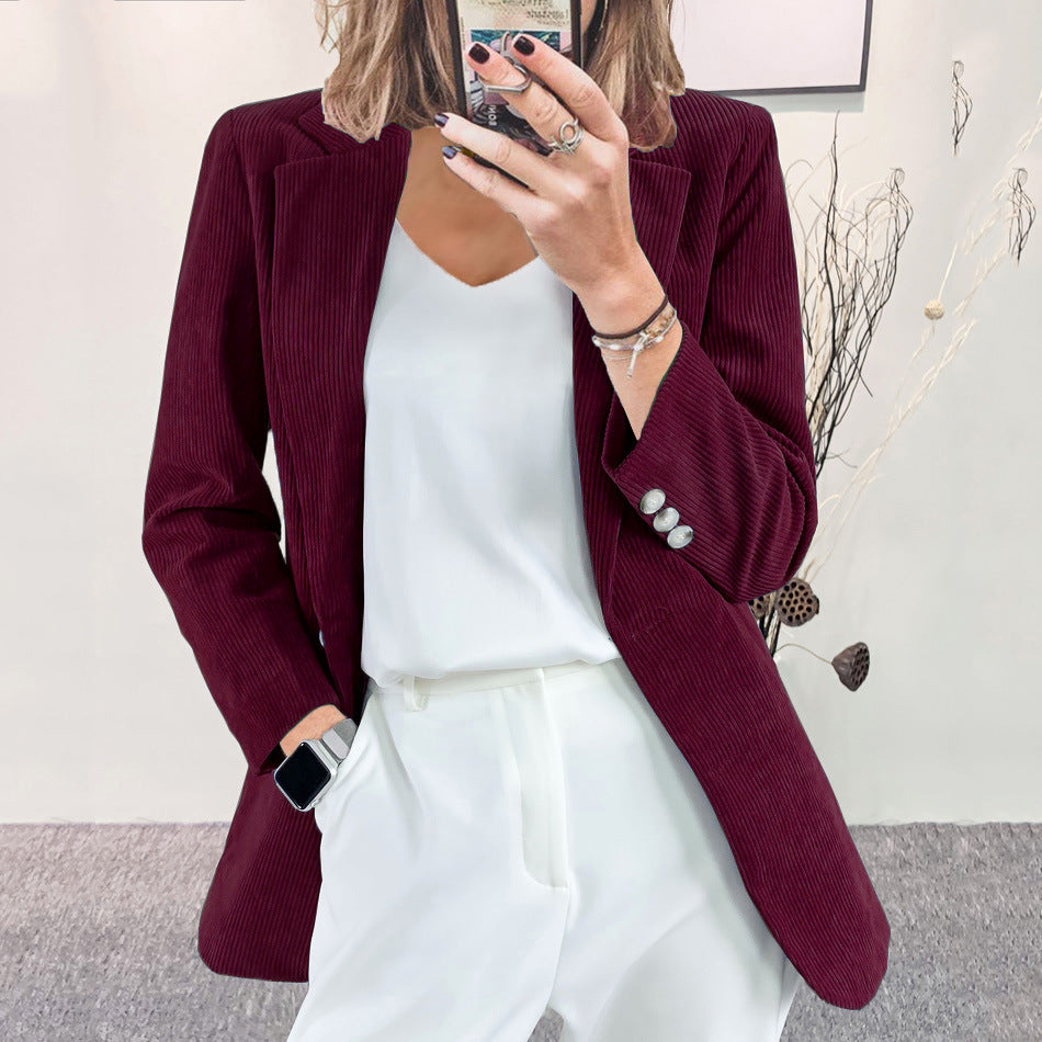 Damen-Kordblazer mit feiner Textur und eleganten Details, Größe S