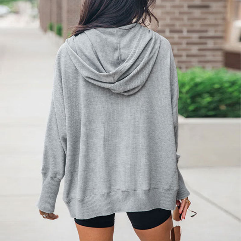 Damen-Kapuzenpullover mit Knopfleiste und praktischen Taschen, Größe