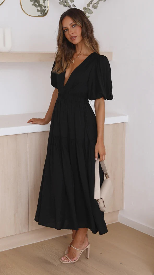 Valenzora | Lässige Trends Sommer V-Ausschnitt Figurbetontes Taillenkleid Midilänge
