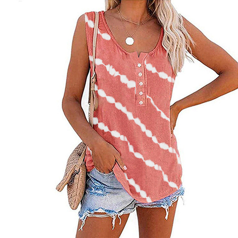 Ärmelloses Damen-Top mit Knopfleiste und modernem Batikmuster, Größe