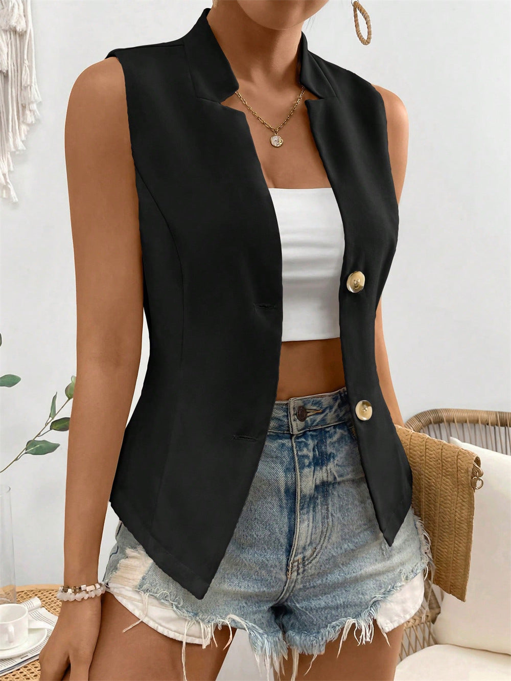Valenzora | Sleeveless Blazer Top with Buttons for Women